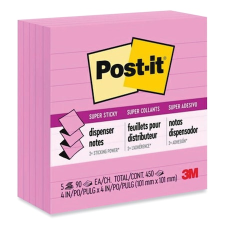 Post-It Pop-up Notes Refill, Lined, 4 x 4, Neon Pink, 90-Sheet, PK5 R440NPSS